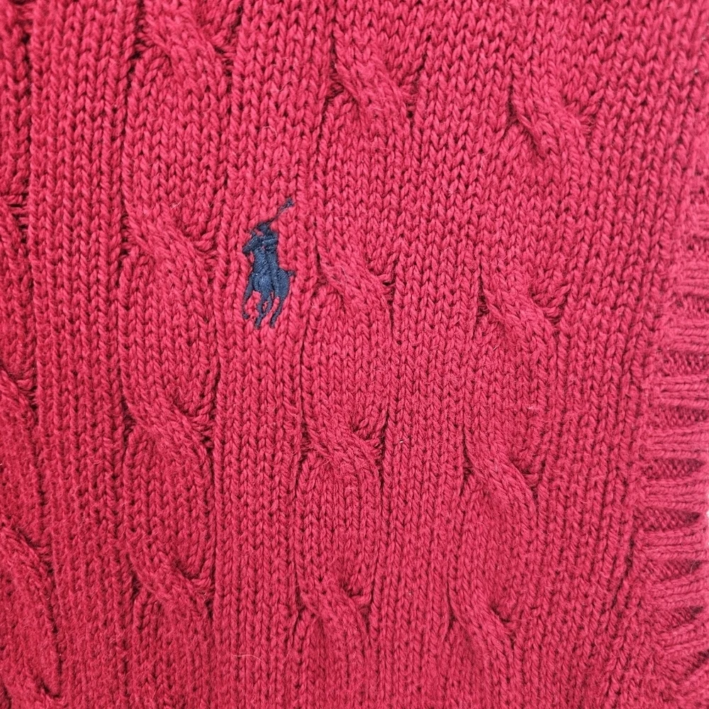Polo Ralph Lauren Pima Cotton Red Cable Knit Pullover VNeck Sweater Vest Mens XL